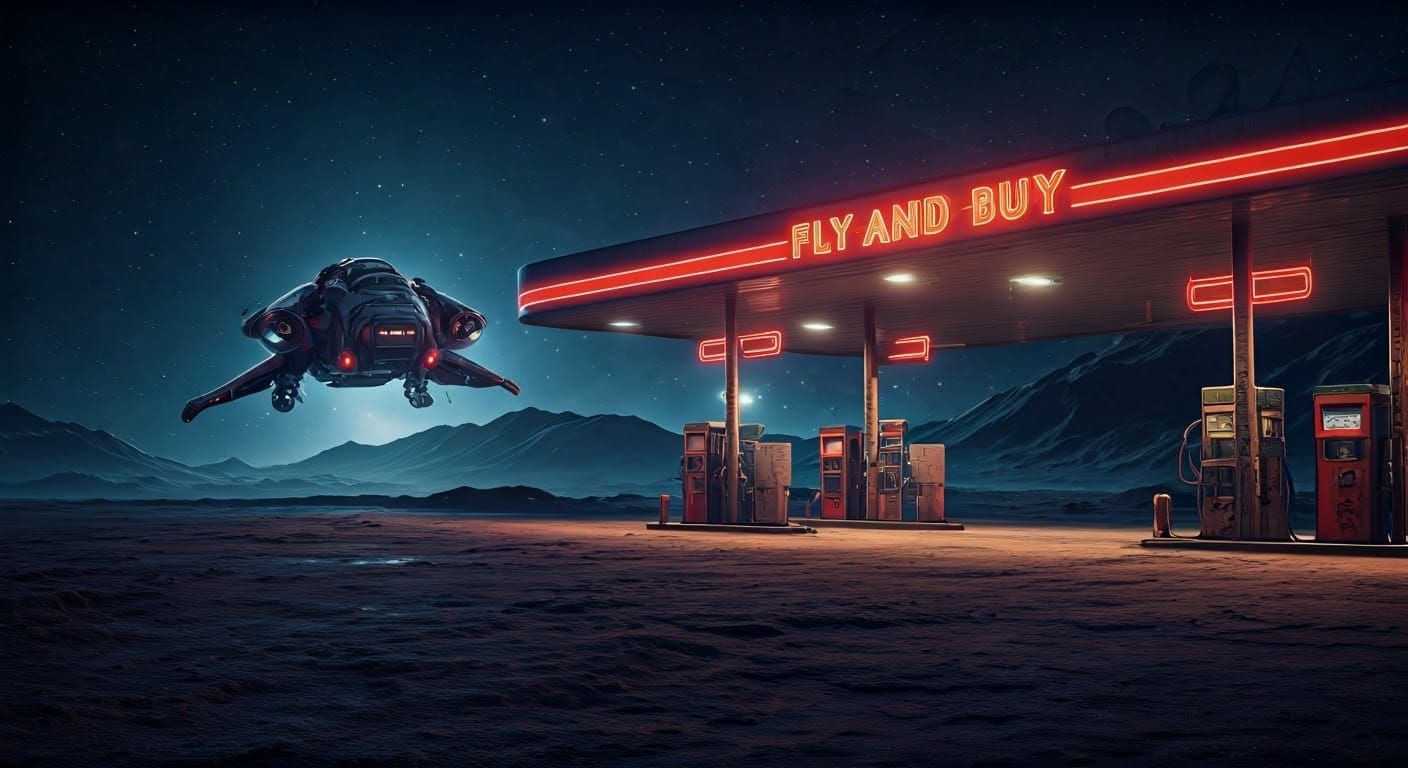 Fly And Buy Outer Space Gas Station  by @EmzMc