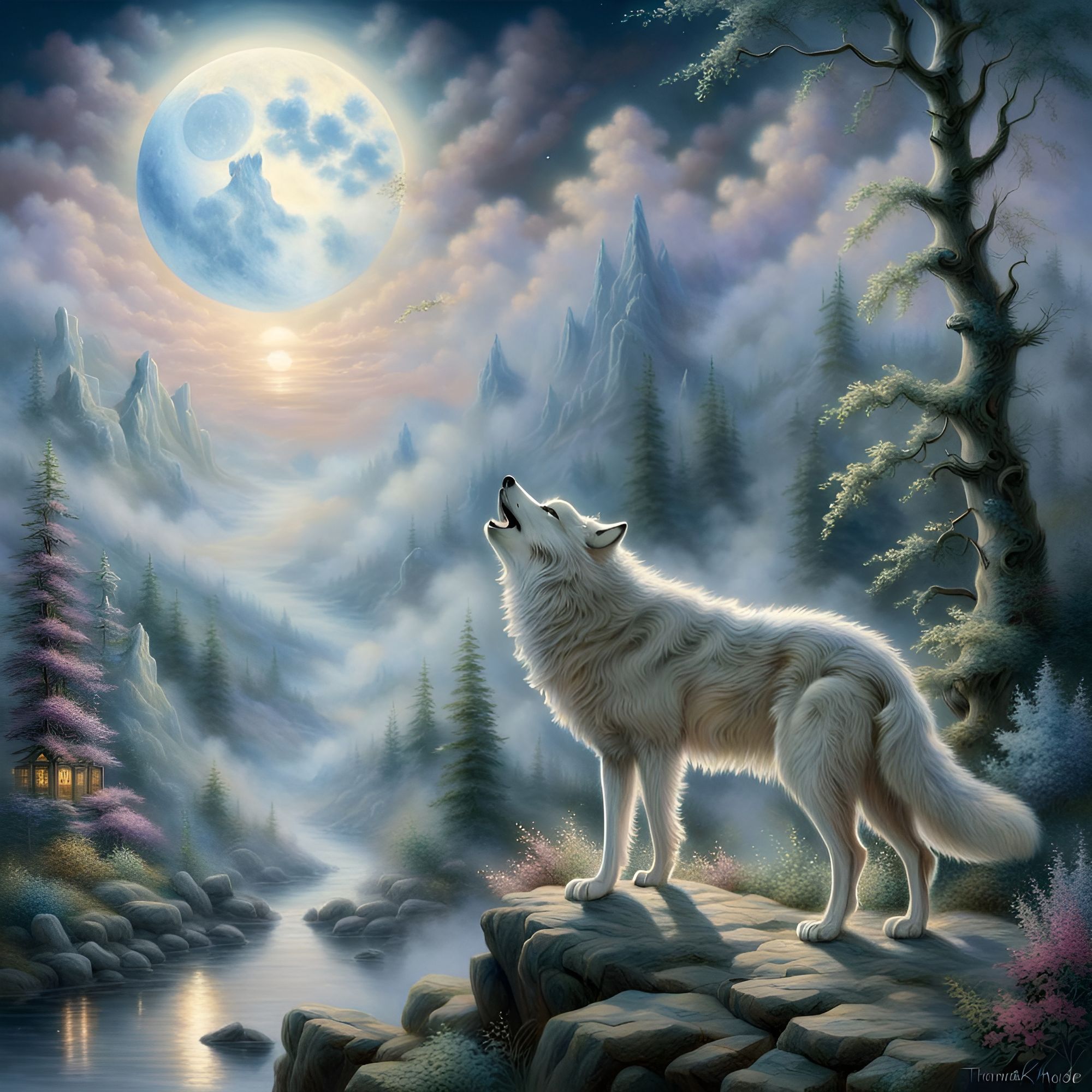 Wolf Howling At The Moon - AI Generated Artwork - NightCafe Creator