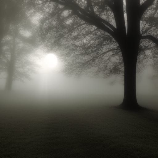 fog at midnight with a full moon