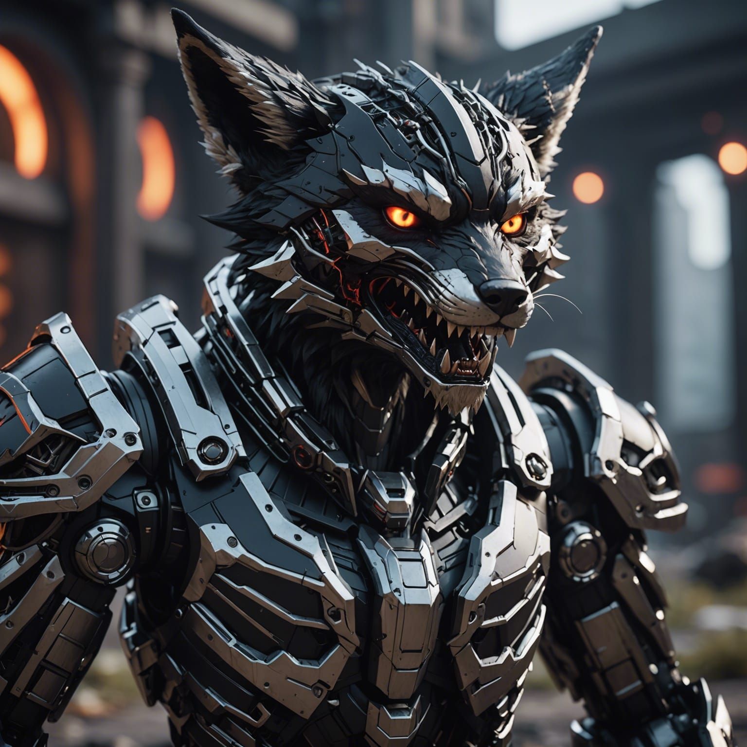 black furred humanoid vampire fox showing his fangs