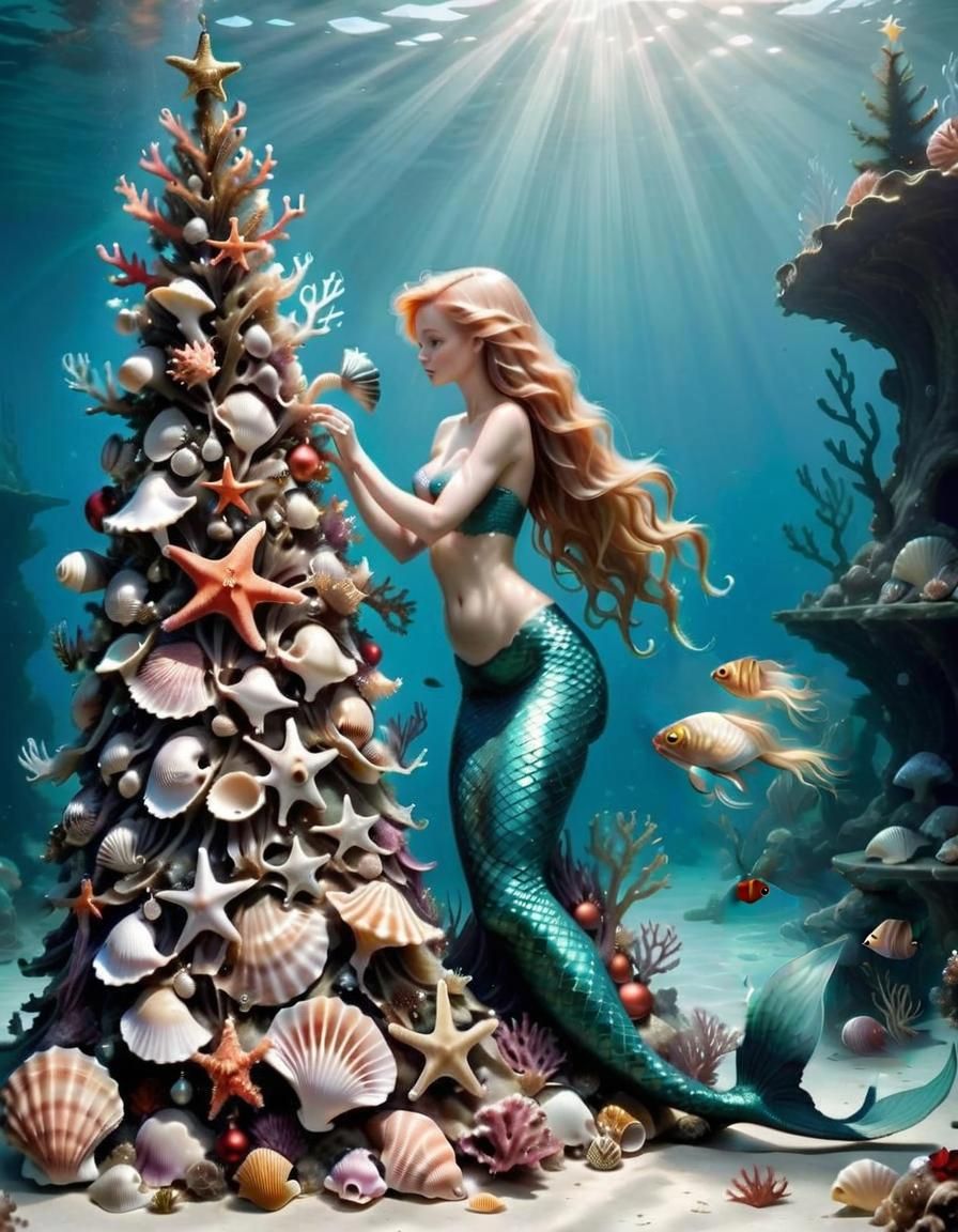 Mermaid's Christmas tree  by @Ai-zombie