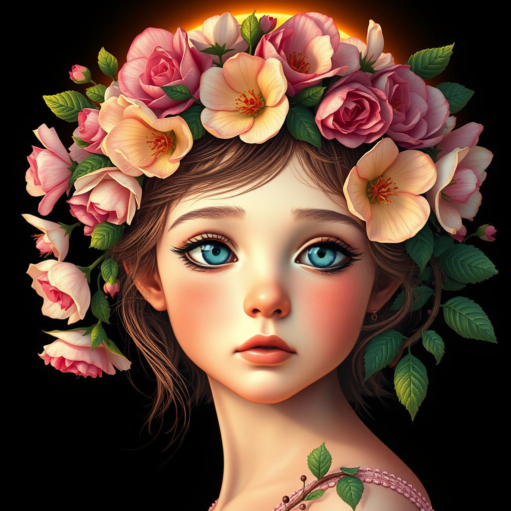 Floral Crowned Girl in Hyperdetailed Digital Art