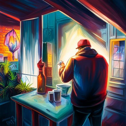 Man looking through a crystal in crystal shop