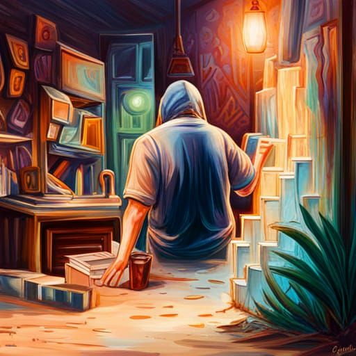Man looking through a crystal in crystal shop