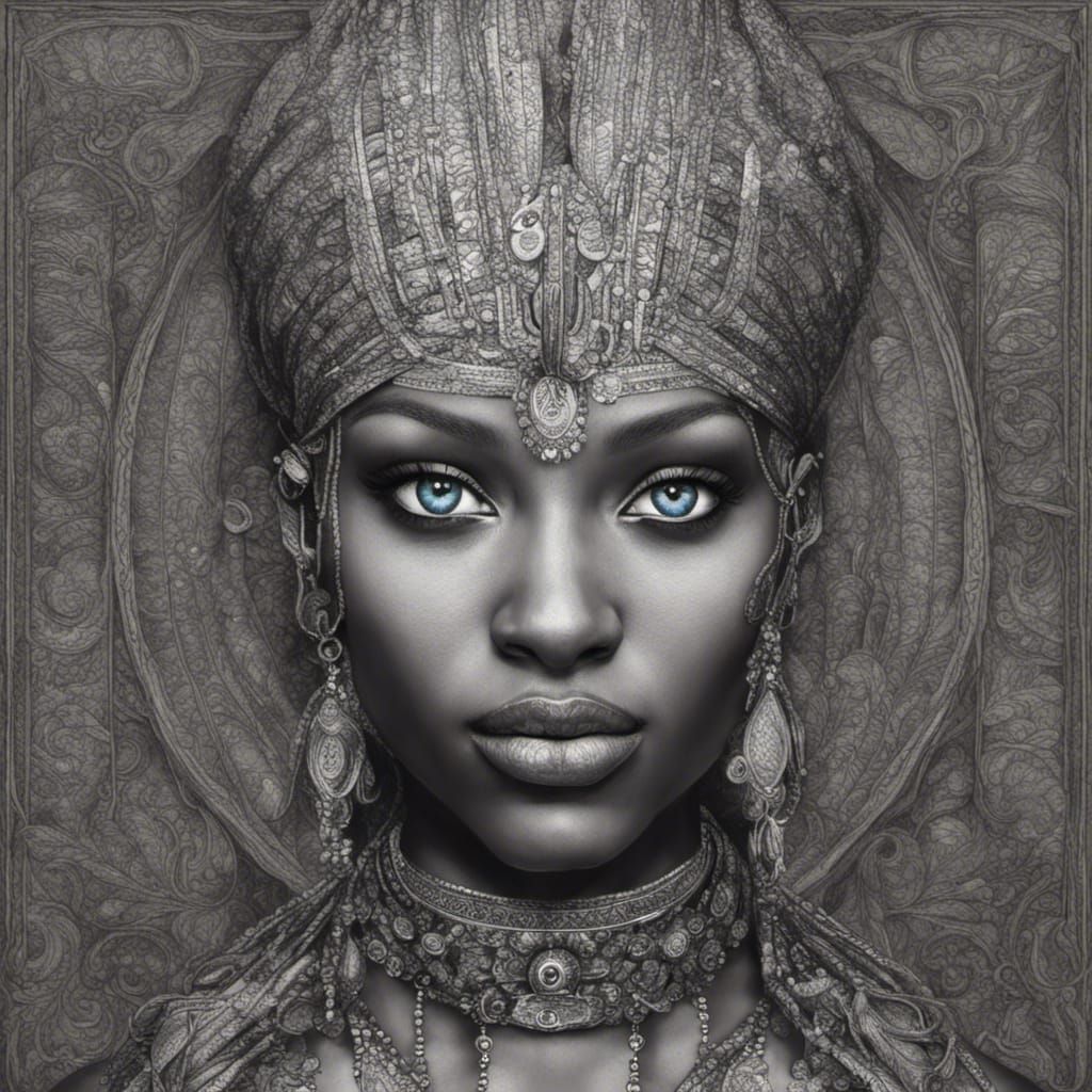 Nubian Voluptuous blue eyes symmetrical hyperdetailed medium shot ...