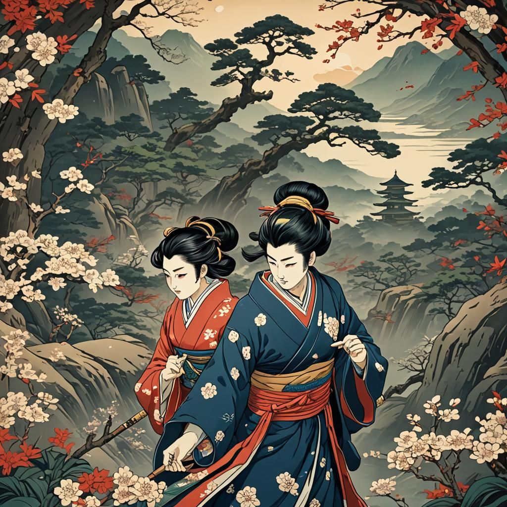 Japanese ukiyo-e, traditional Japanese art  by @Aiss