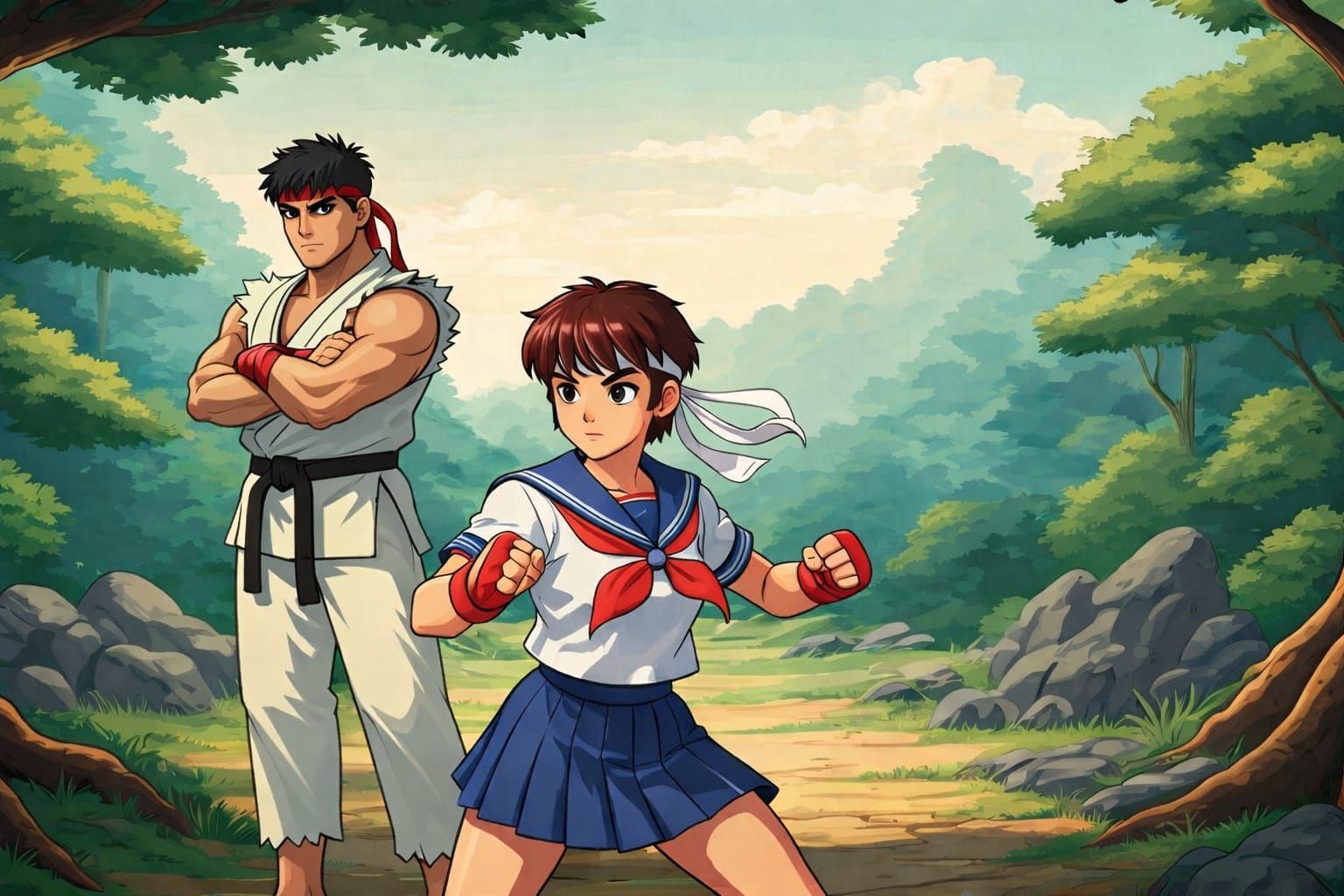 Ryu and Sakura Training Martial Arts