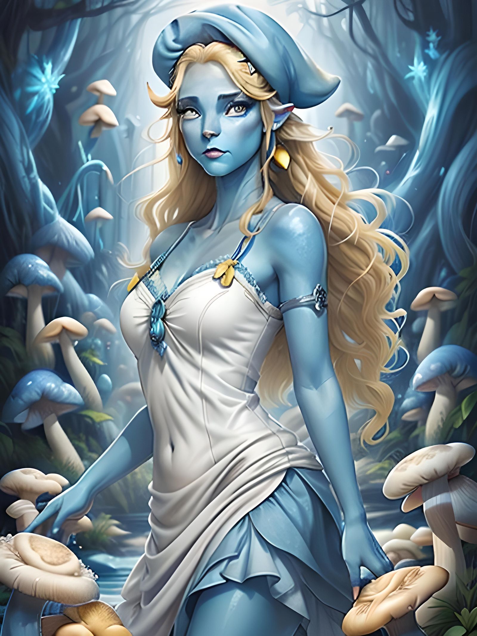 ("Smurfette" Smurf:1.3) as 1940's Rosie Riveter pin-up: (blu...