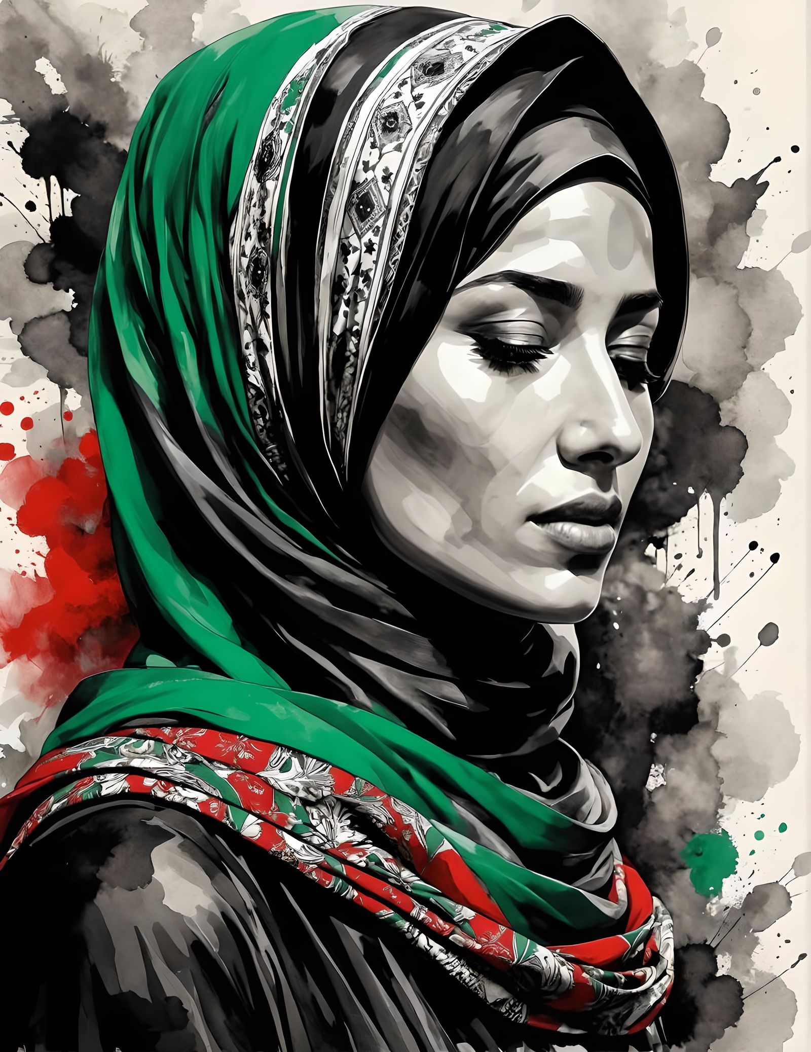 تارا (Tara) | 🇵🇸 Splash Art Portrait (Hijab Modesty - Creative Upscale 0%)