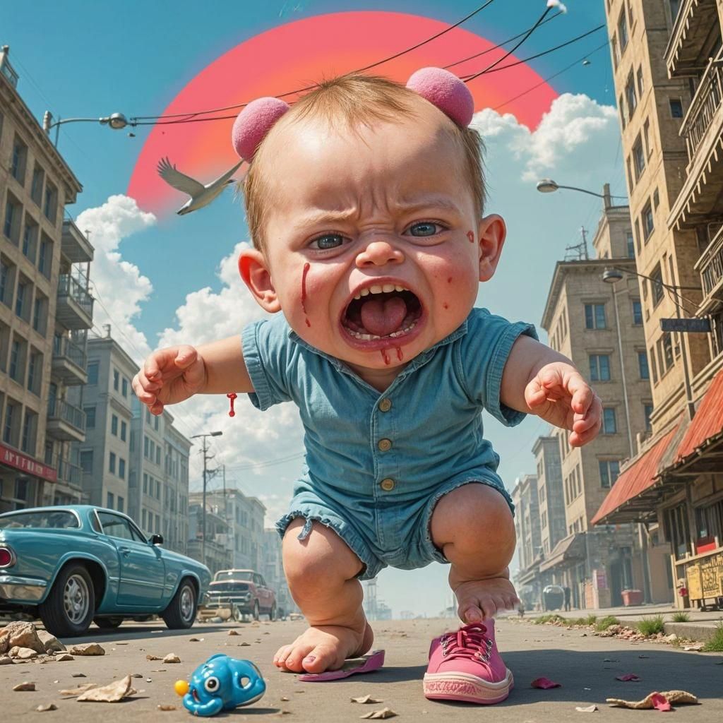 A Large crybaby causing destruction