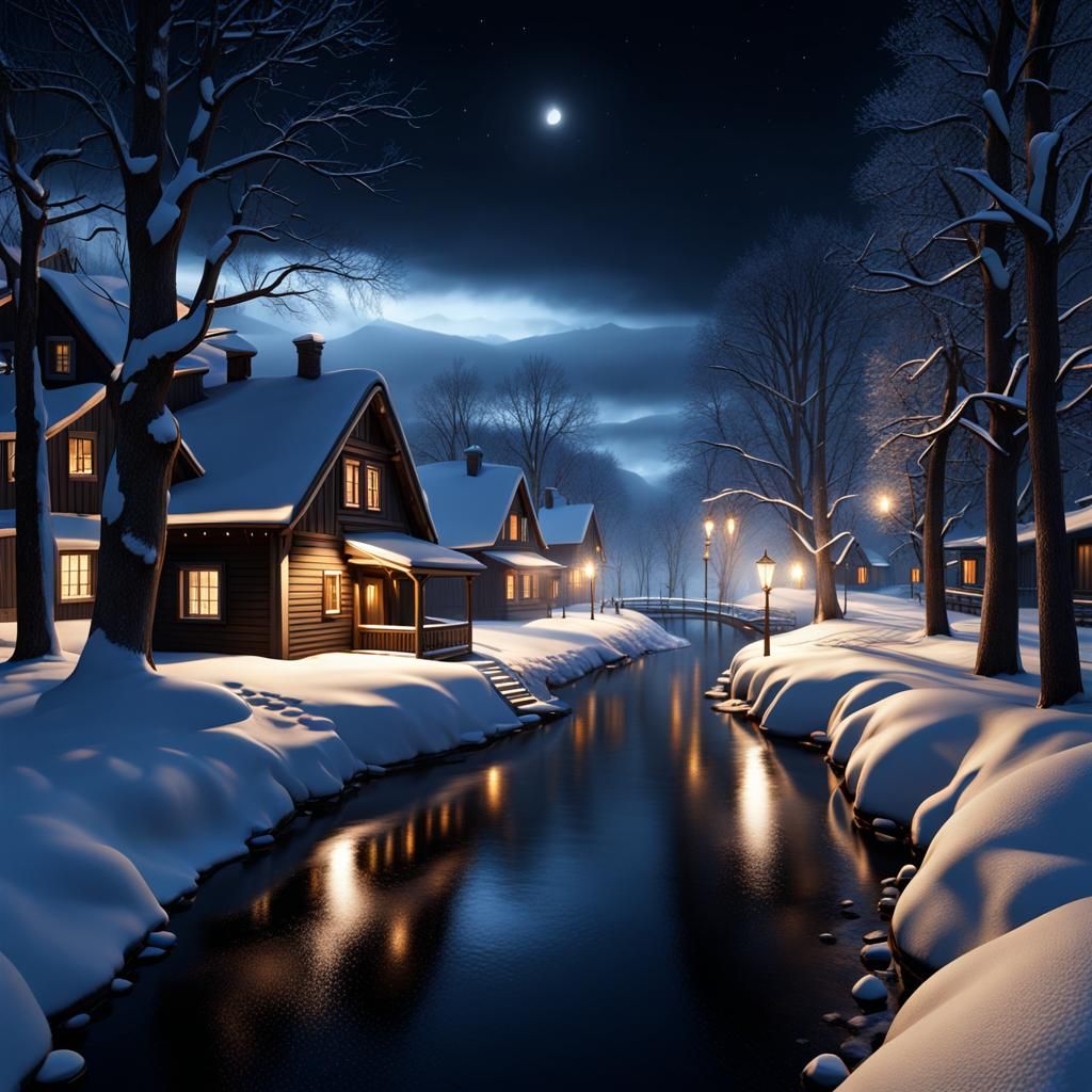 The beauty of a dark winter's night,  volumetric lighting hy...