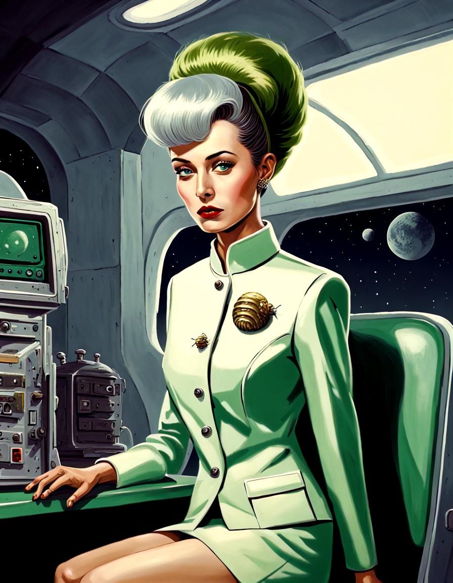 Retrofuturism, female (robot 1.5) with bee hive hair style i...