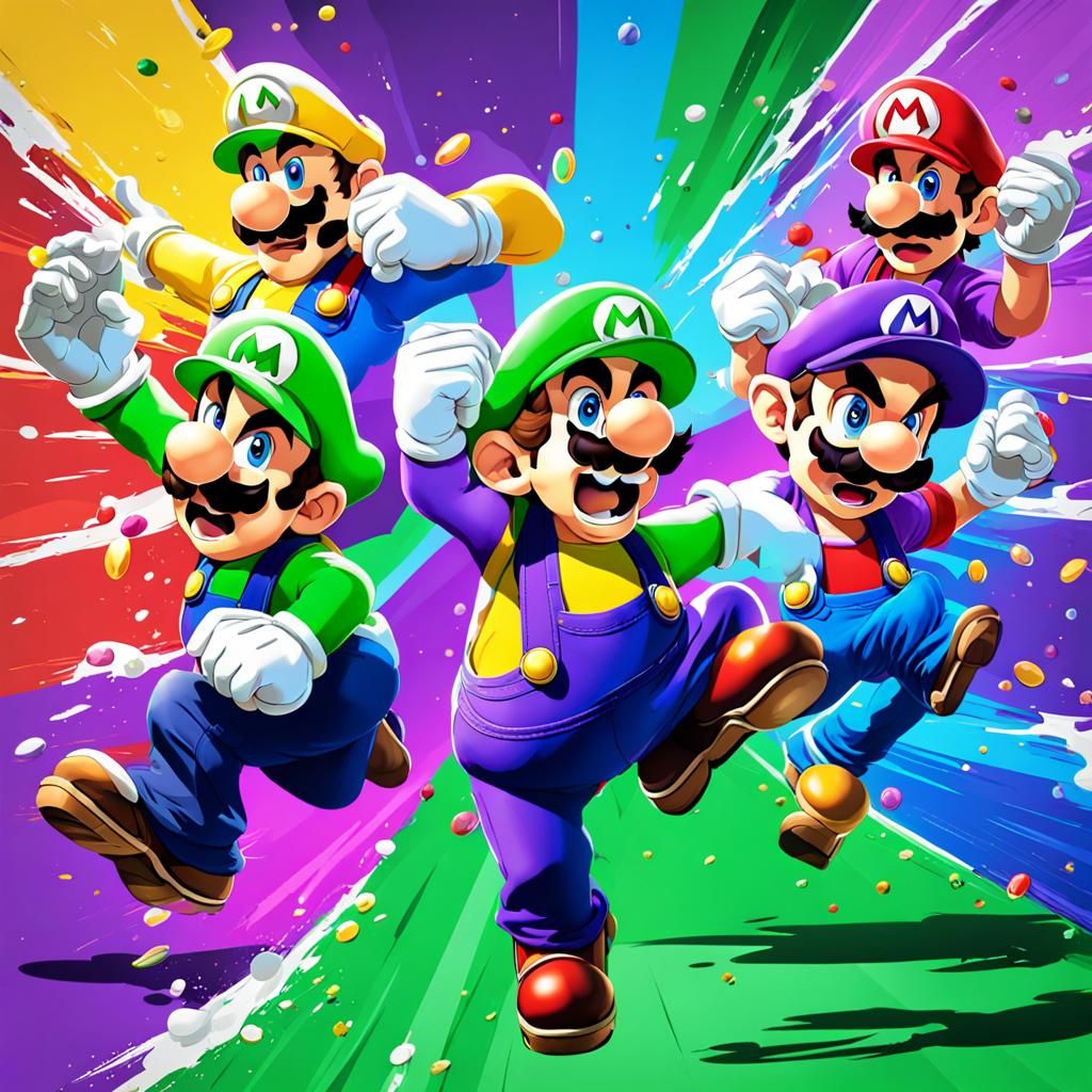 Mario and Luigi and waluigi and wario dancing - AI Generated Artwork ...