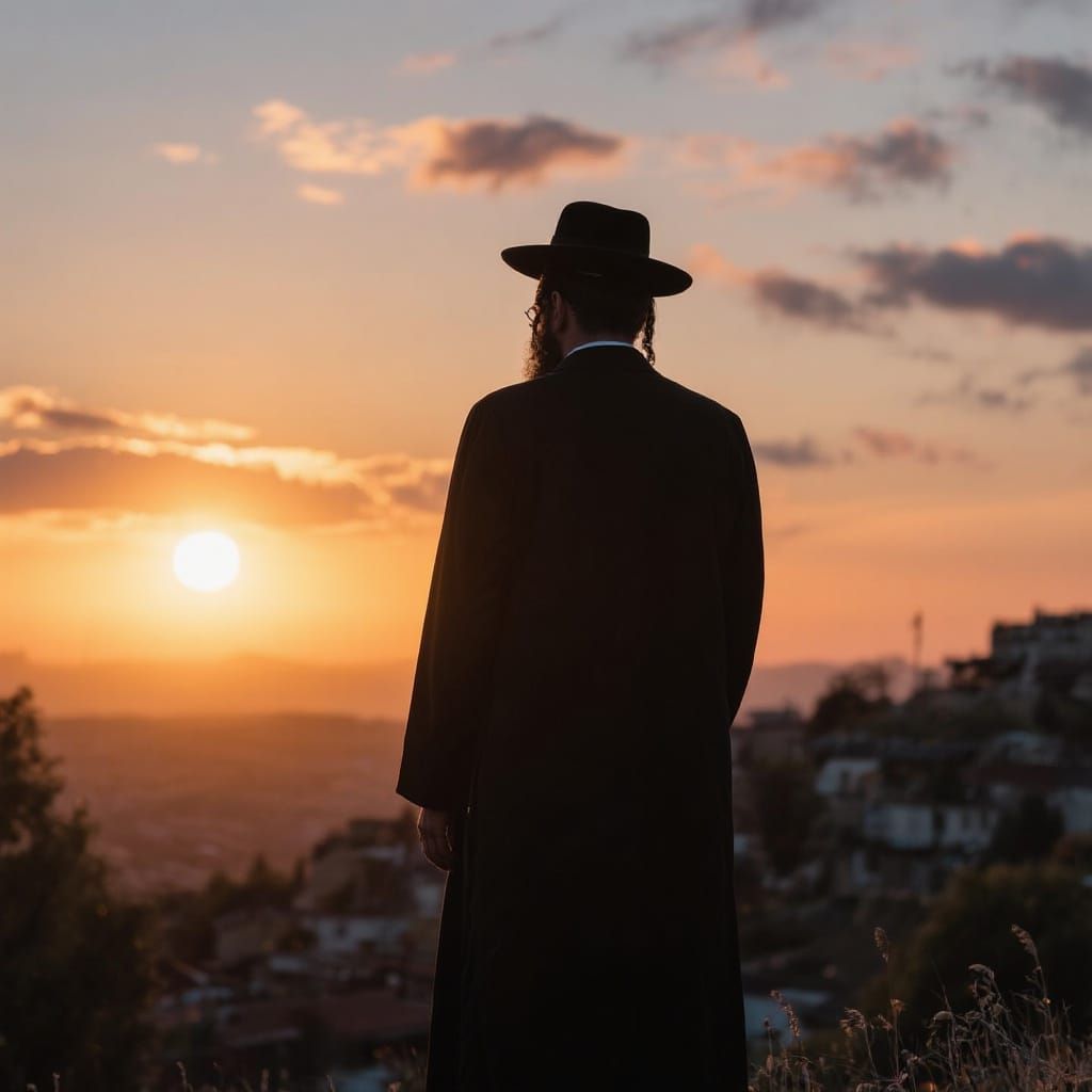 Haredi Man Observes Sunset