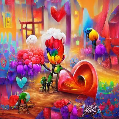 Colorful Love Blooms: Detailed Concept Art Painting
