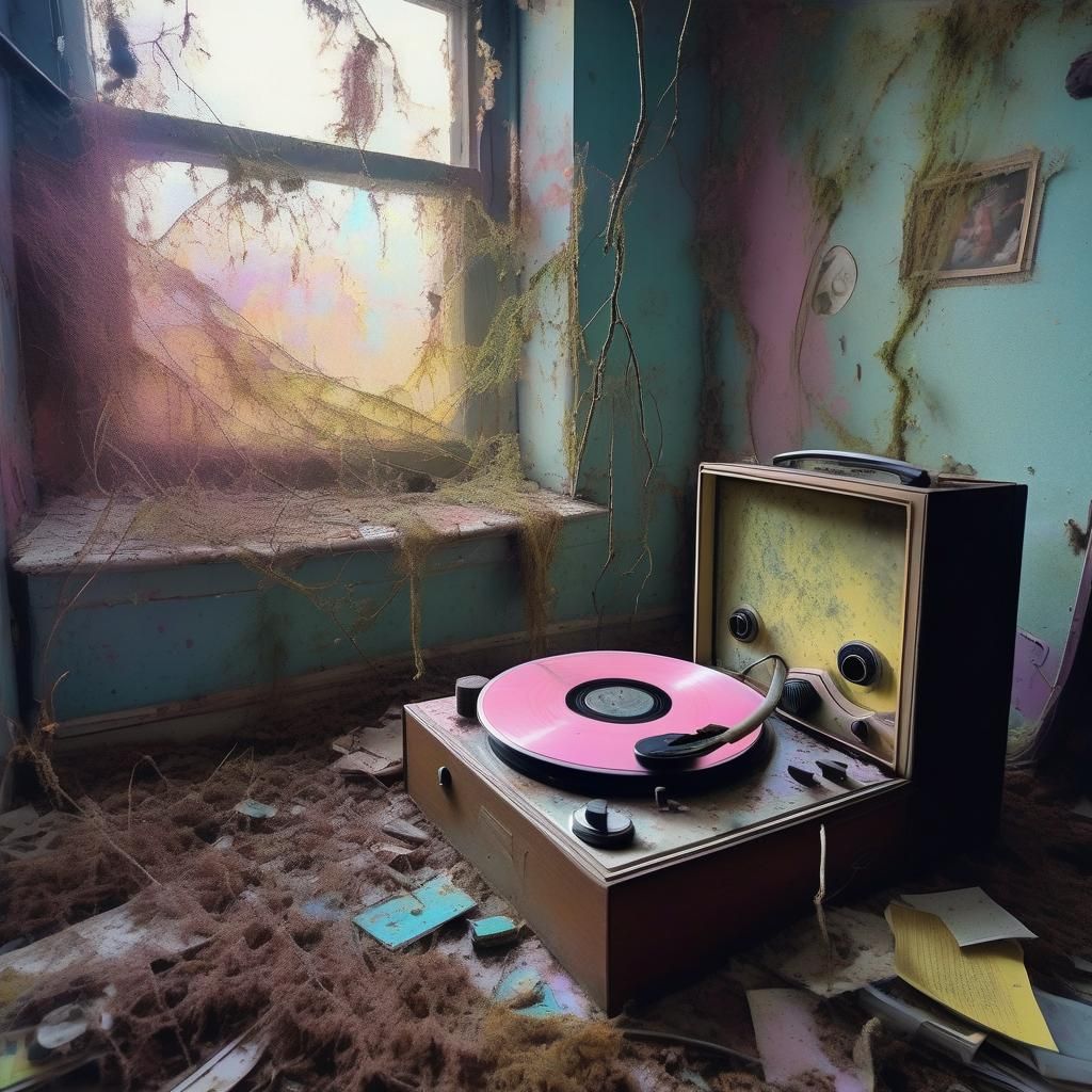 an abandoned room, a vinyl long player has been gathering dust for decades   by @Thyrsus