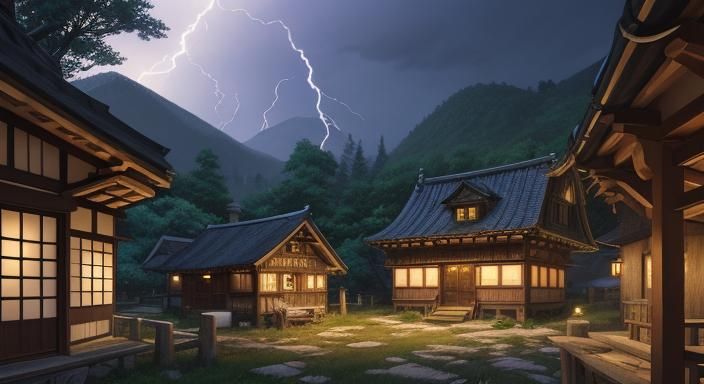 concept art painting of a tavern with european and japanese ...