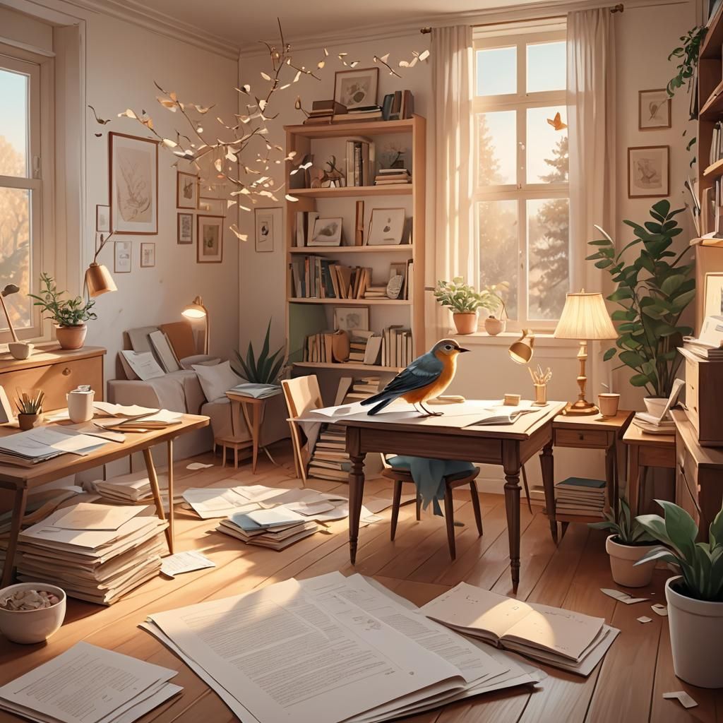 Whimsical Bird Whispers in Cozy Room