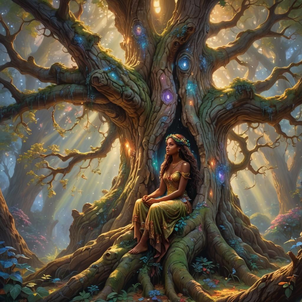 Dryad Sitting With Trees - AI Generated Artwork - NightCafe Creator