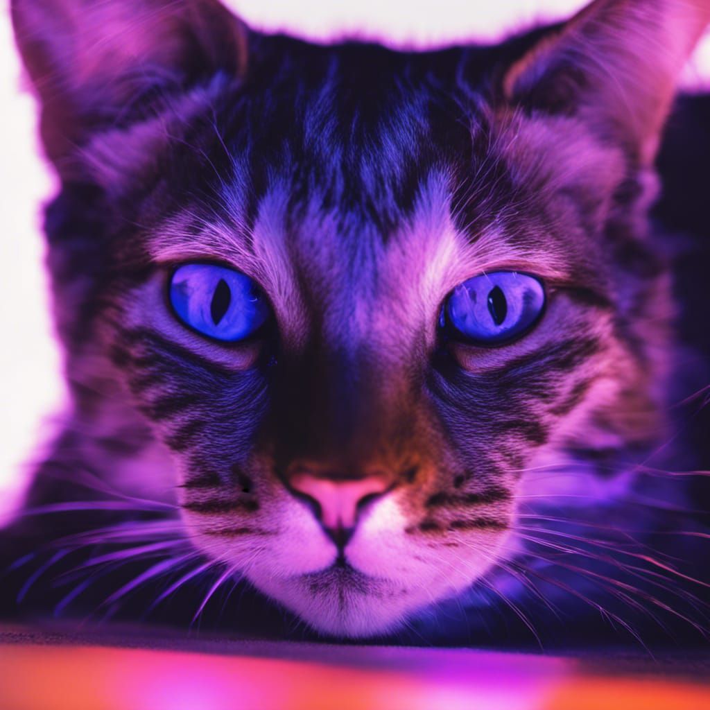 Tabby_cat underneath ultraviolet_light, blacklight :: head_and ...