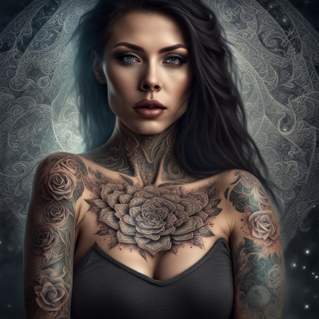 Beautiful woman with intricate tattoo