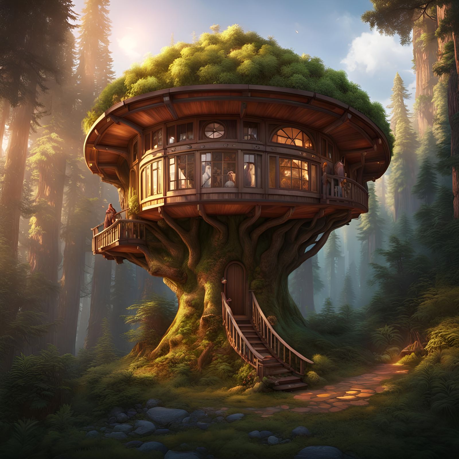 Tree House - AI Generated Artwork - NightCafe Creator