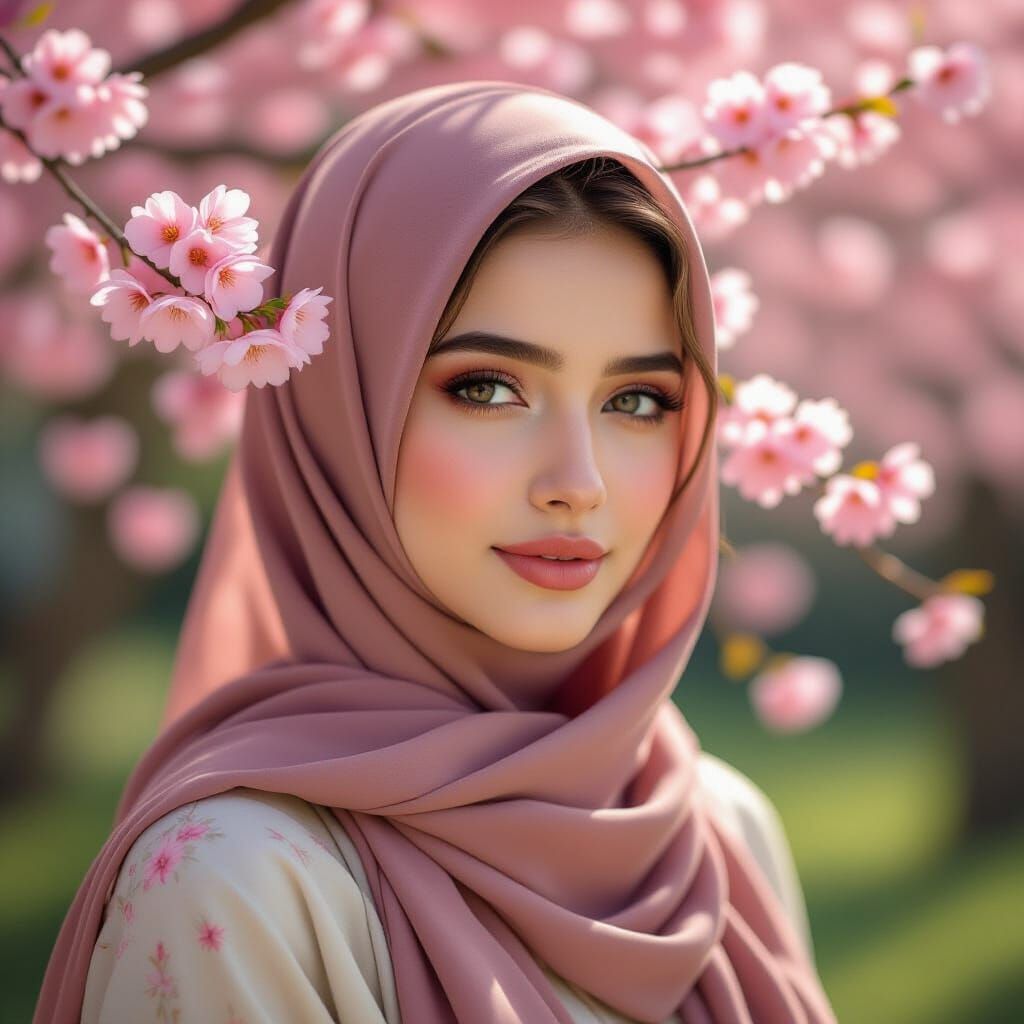 Serene Hijab Portrait with Cherry Blossoms