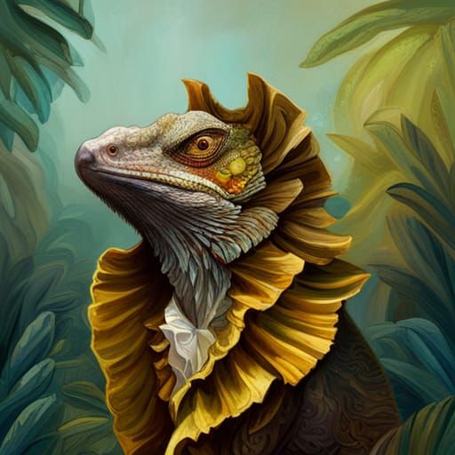  frilled neck lizard wearing a fur coat  by @Cathy Crochet