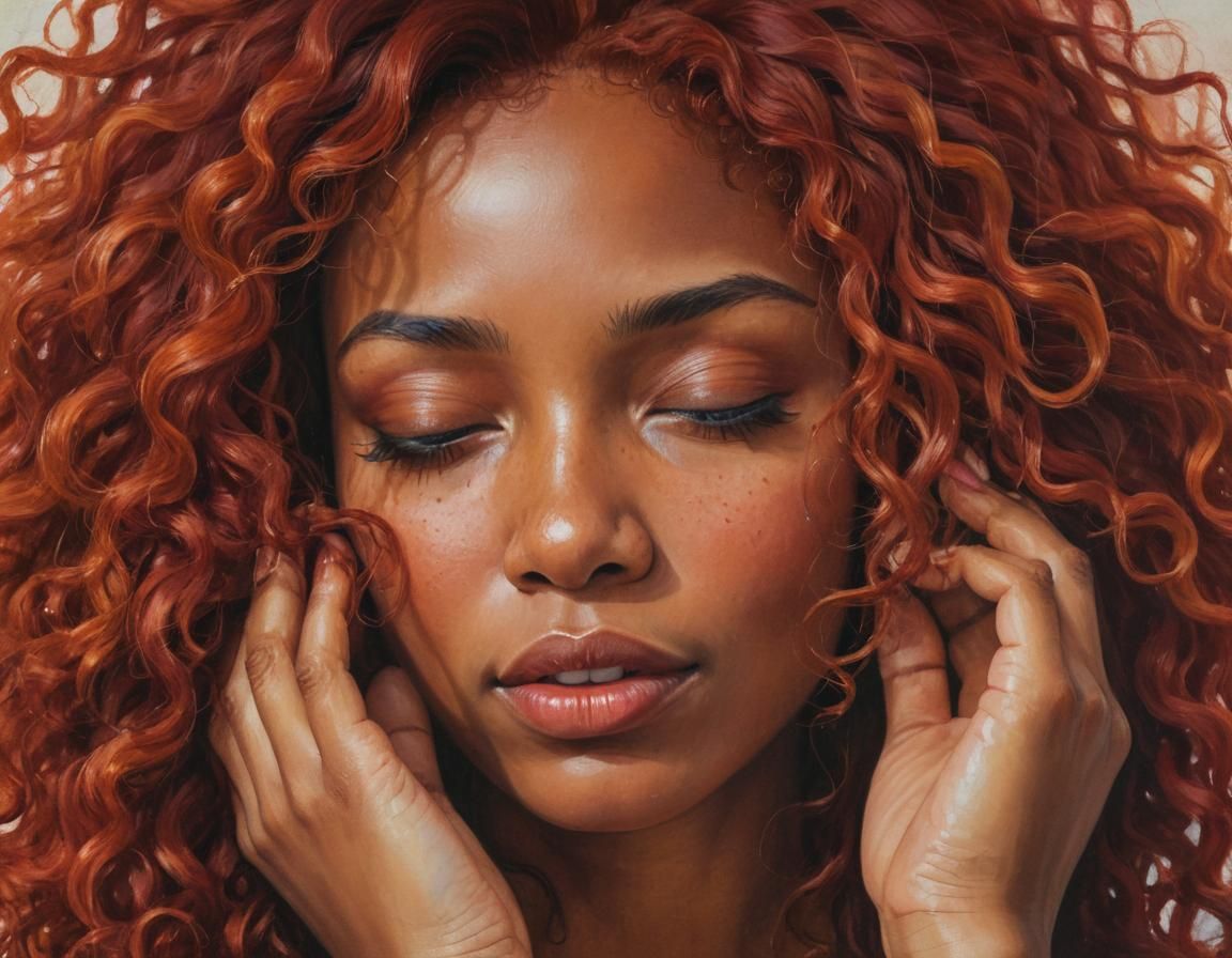 This is an oil painting of a beautiful African American woma...
