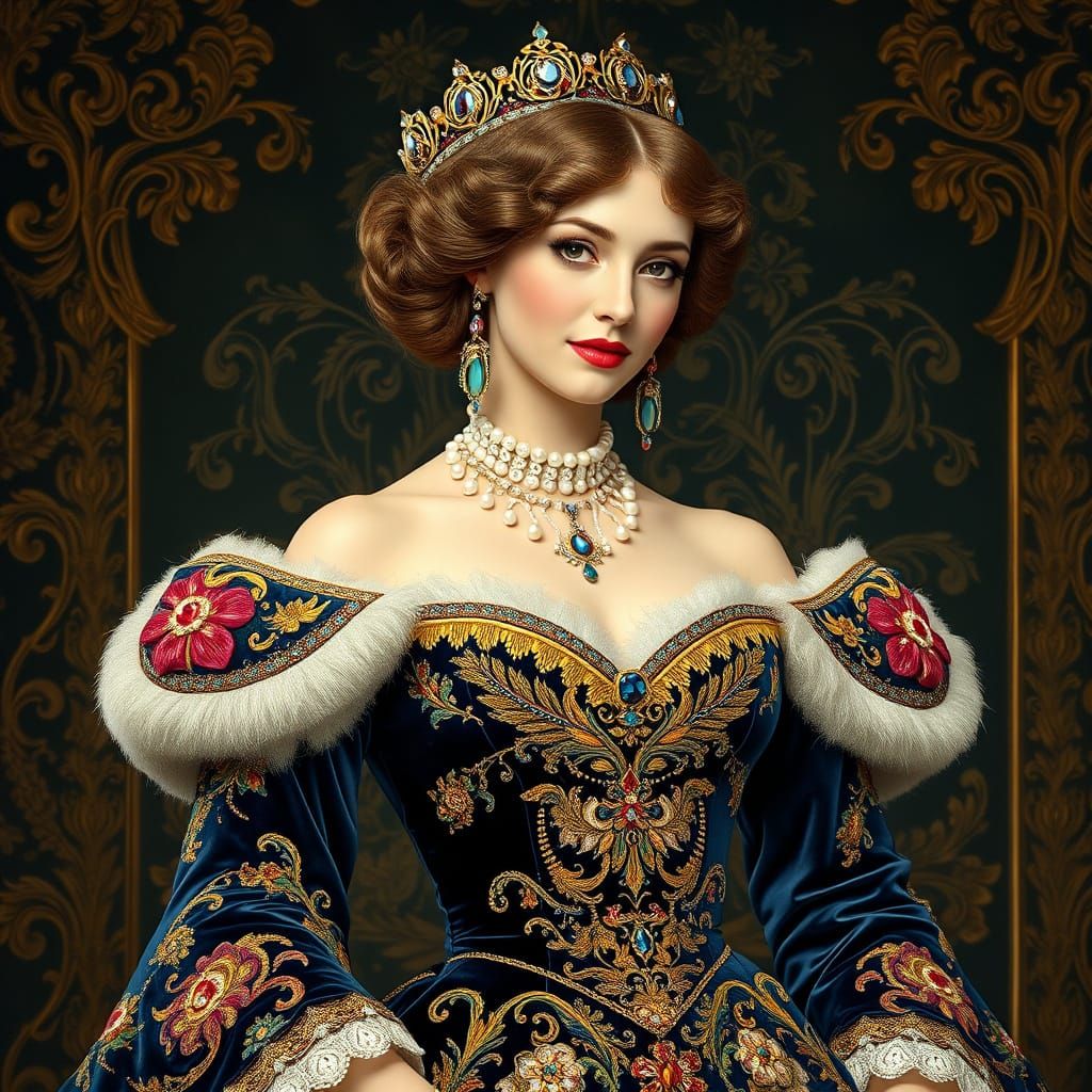 regal princess in traditional royal attire with detailed embroidery and jewels. 8k  by @Anywho