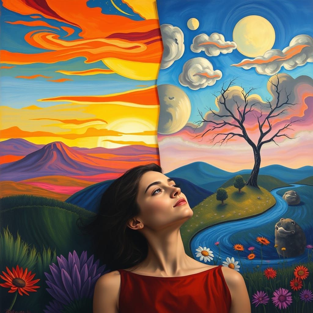 Two dreams: one dream in the style of Henri Matisse and another dream in the style of Jean Cocteau  by @byarrow