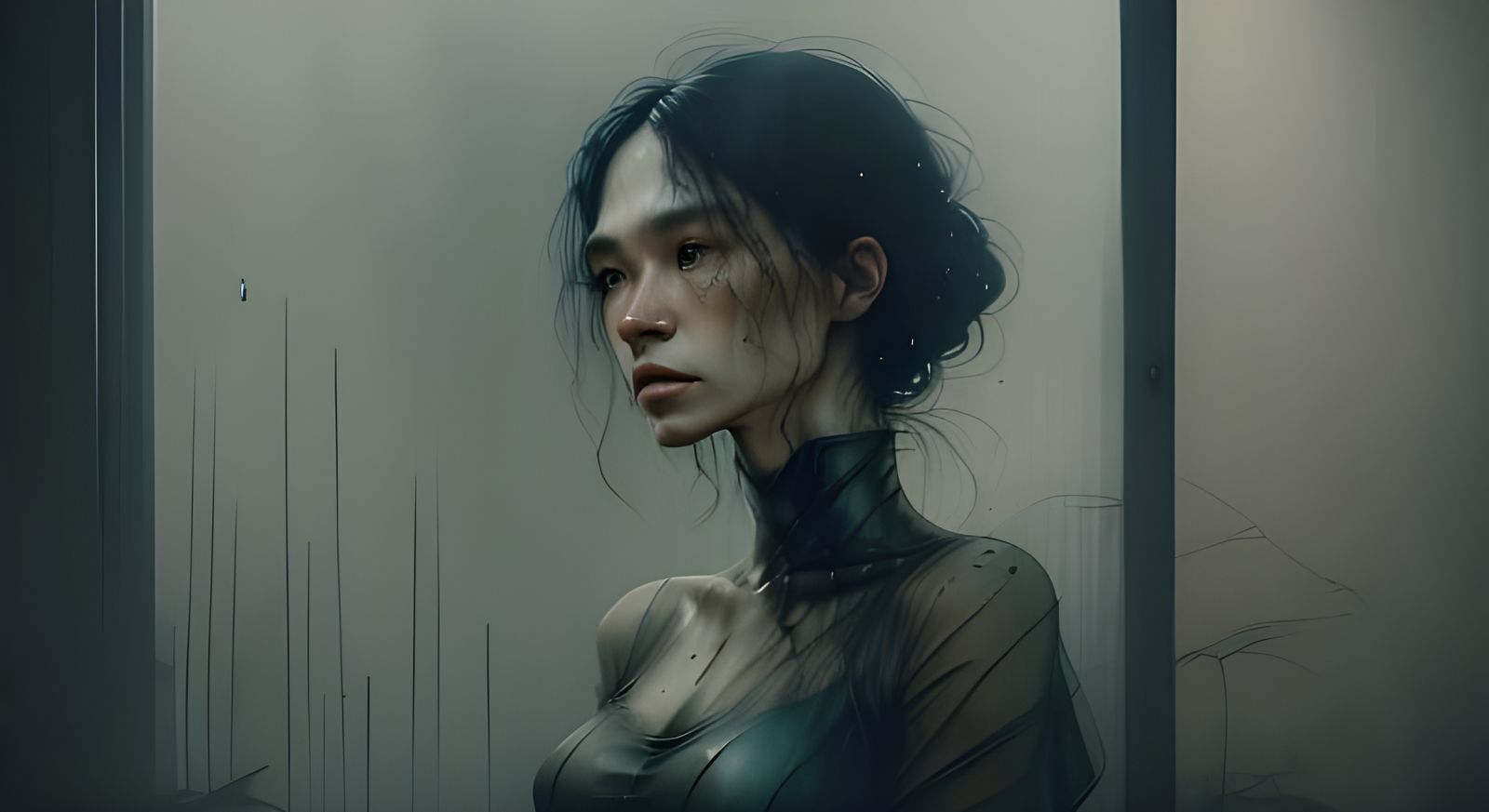 Woman Lost in Thought, Surrounded by Soft Light