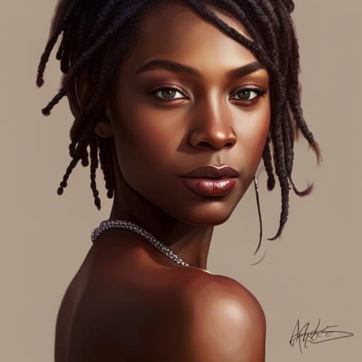 ebony girl, bright eyes, detail hair