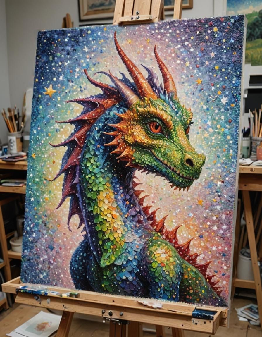 Starlight Dragon, Pointillism  by @Username_Already_Taken