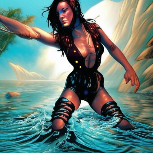 böses mädchen lena meyer landhut tanzt im wasser am Meer im ...