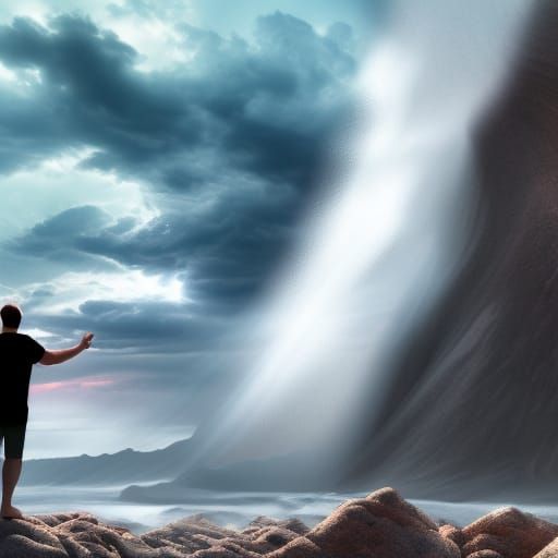 Man Confronts Giant Wave in Dramatic 8K Resolution