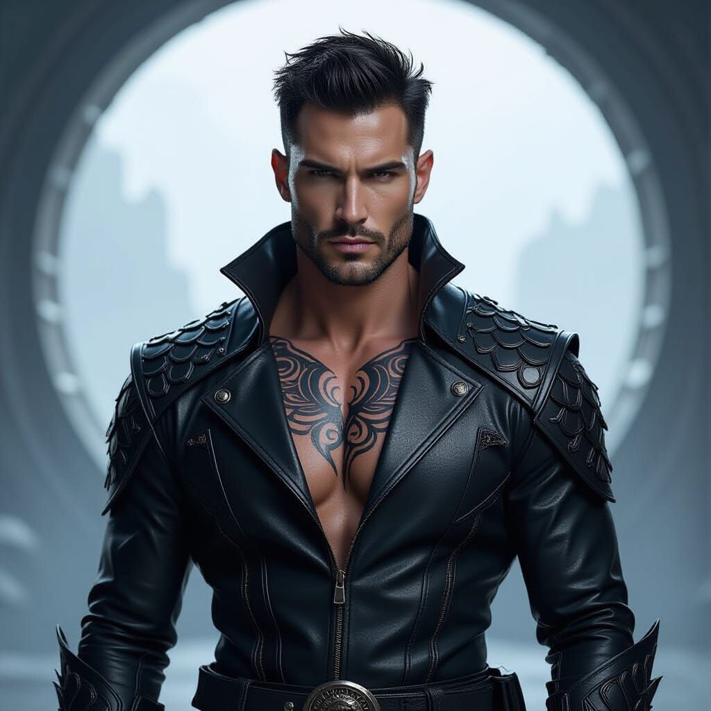 Mysterious Figure in Black Leather Armor