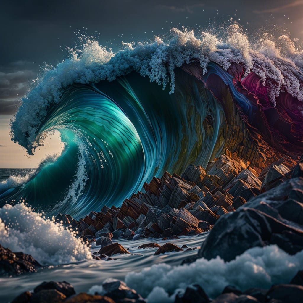 Rainbow Wave:  catch Rainbow in storm  by @Magdalene