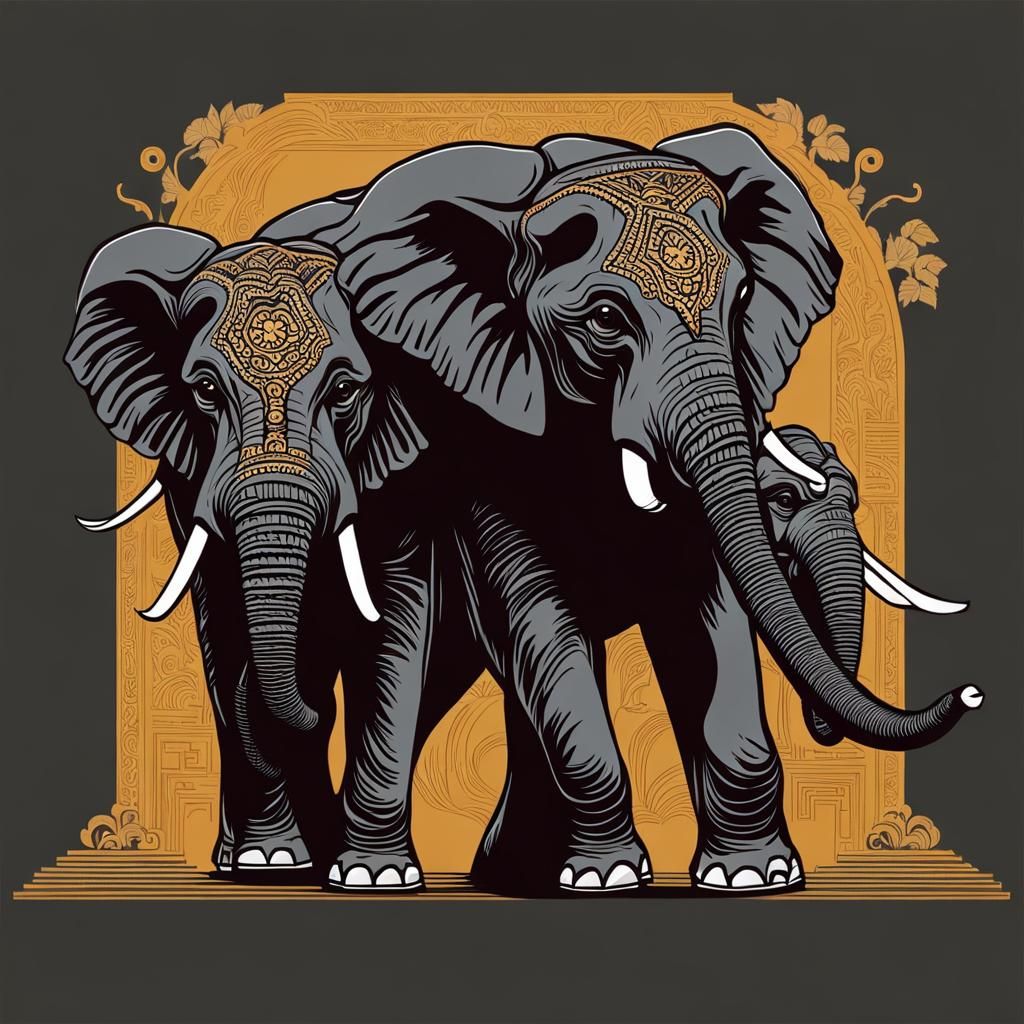 Elephants Running Through Jungle Landscape