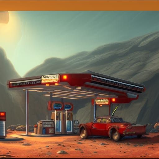 Retro gas station on Mars