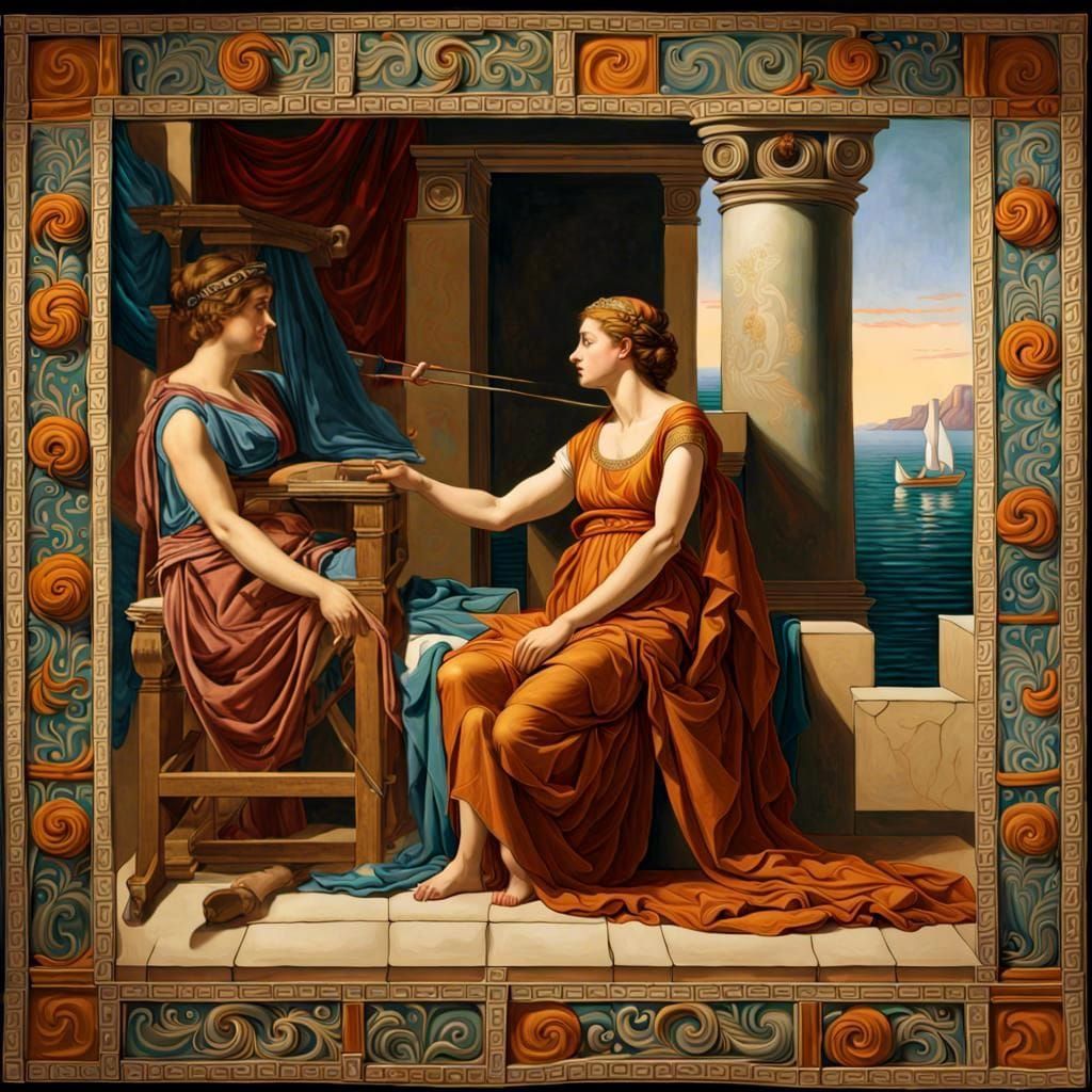 Penelope and her nurse Eurykléia announcing Ulysses' return  by @PB