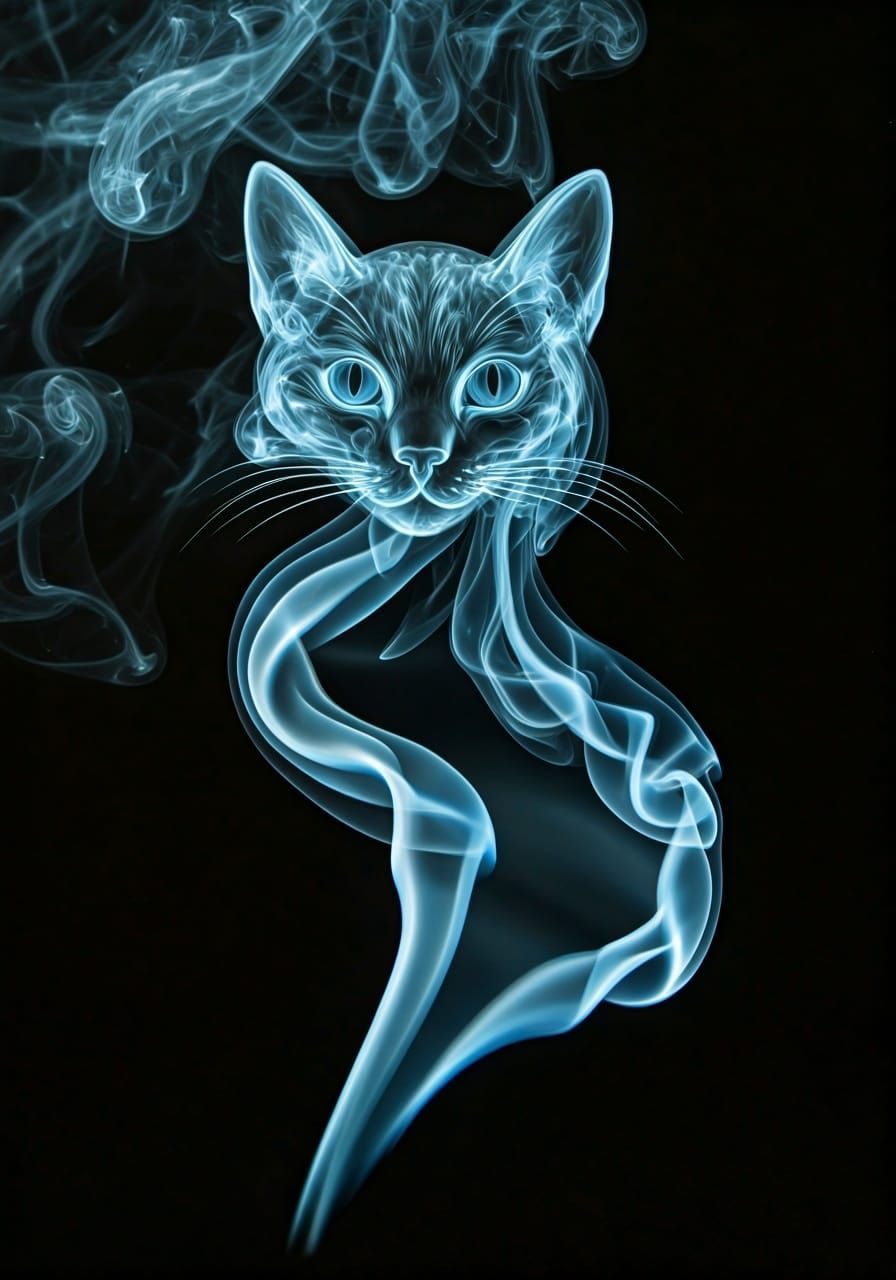 A cat fades in smoke  by @AI_CODER