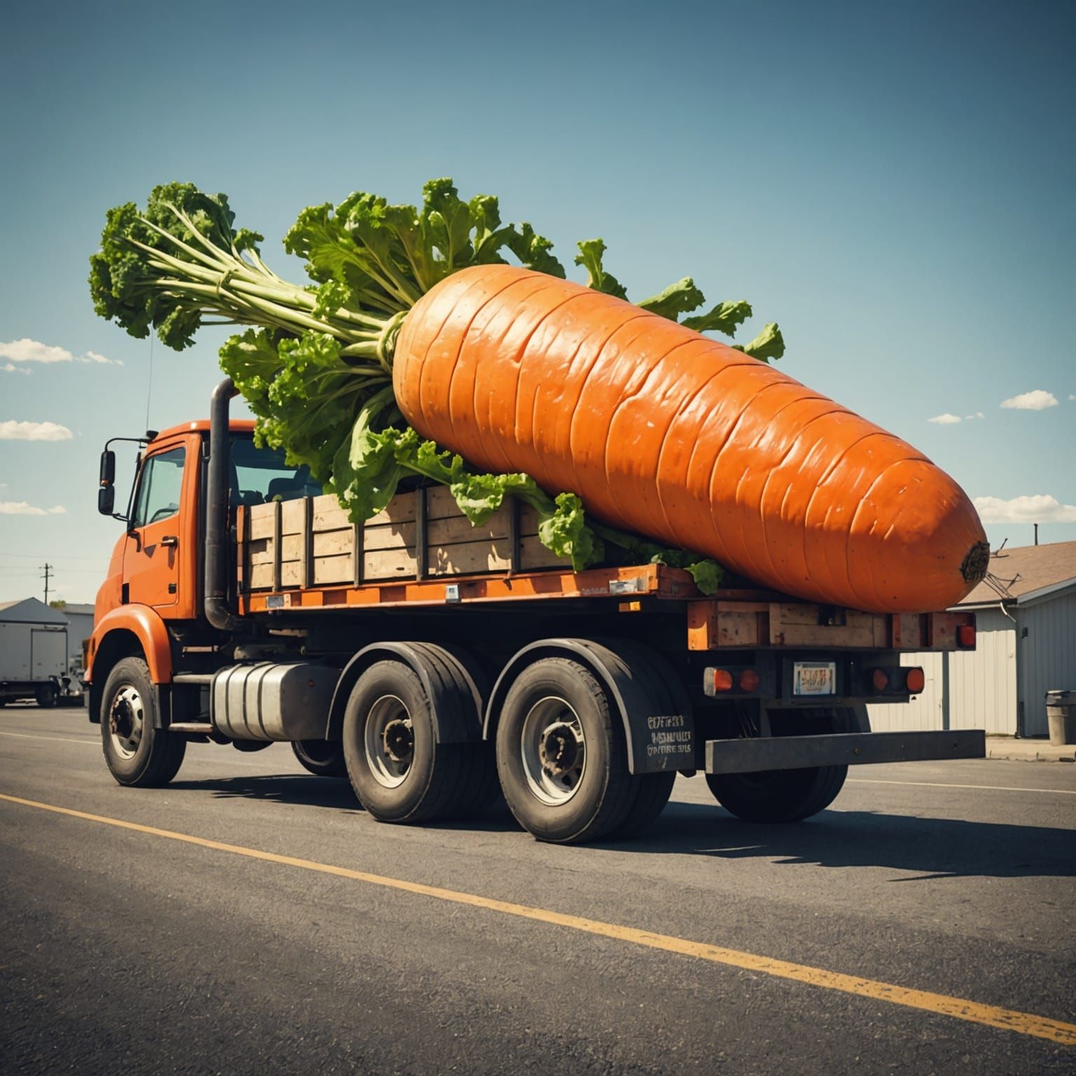 Giant carrot strapped down on a flatbed truck   by @dennisdahn