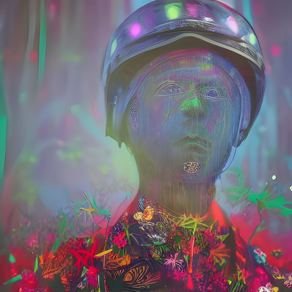 A garden helmet. Hundreds of flowers of all colors, red and ...