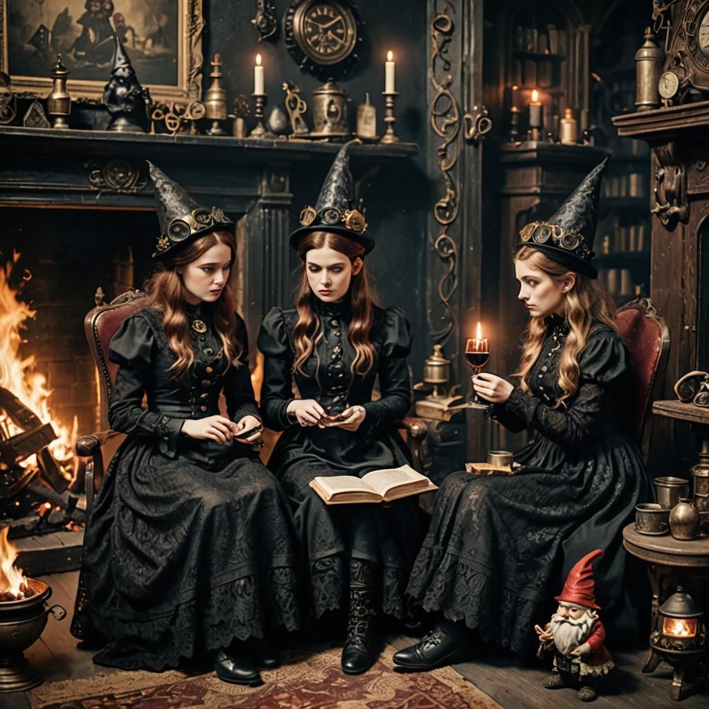 dark academia two women wearing black lace dresses reading i...