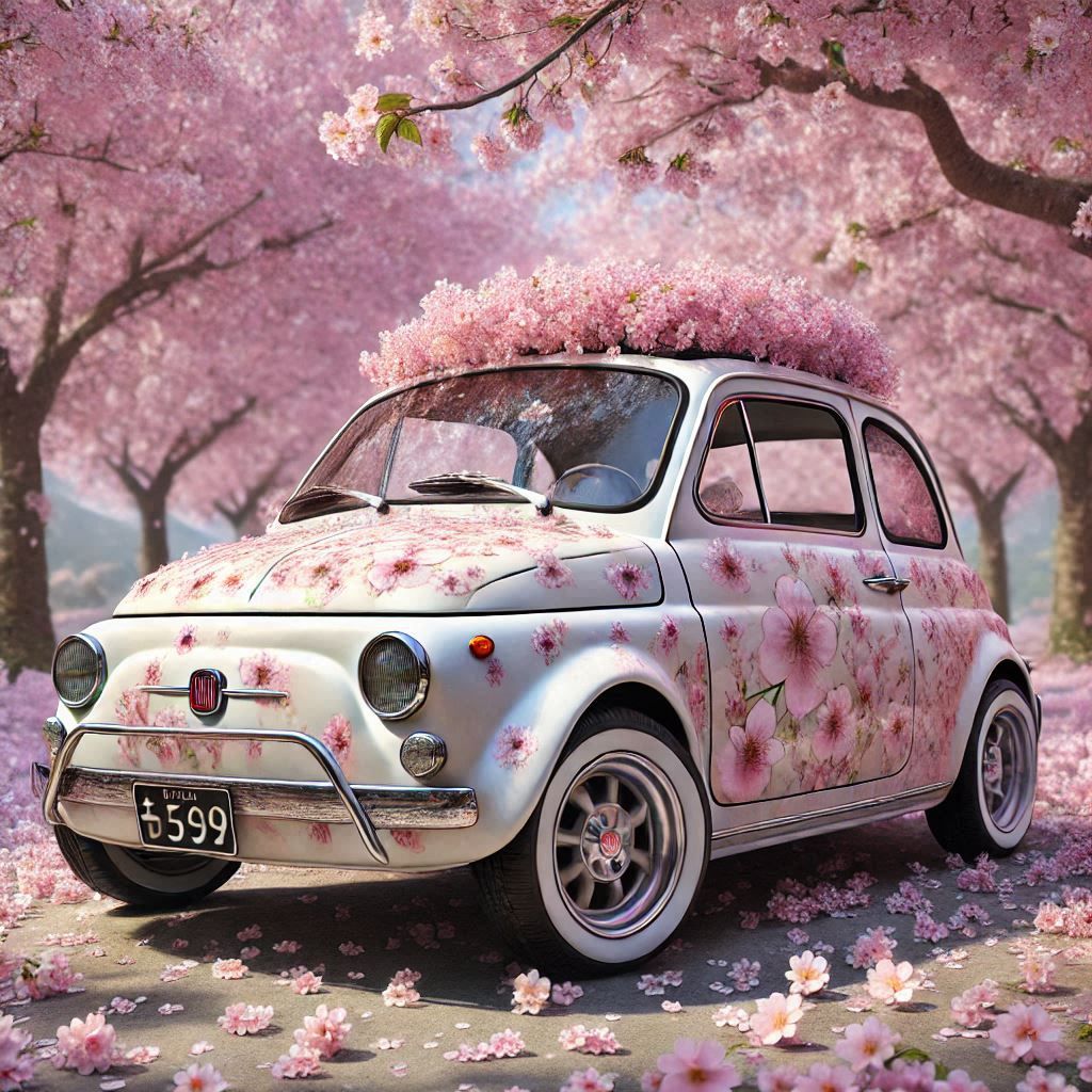 Cherry Blossom Dream: Fiat 500 in Spring Harmony