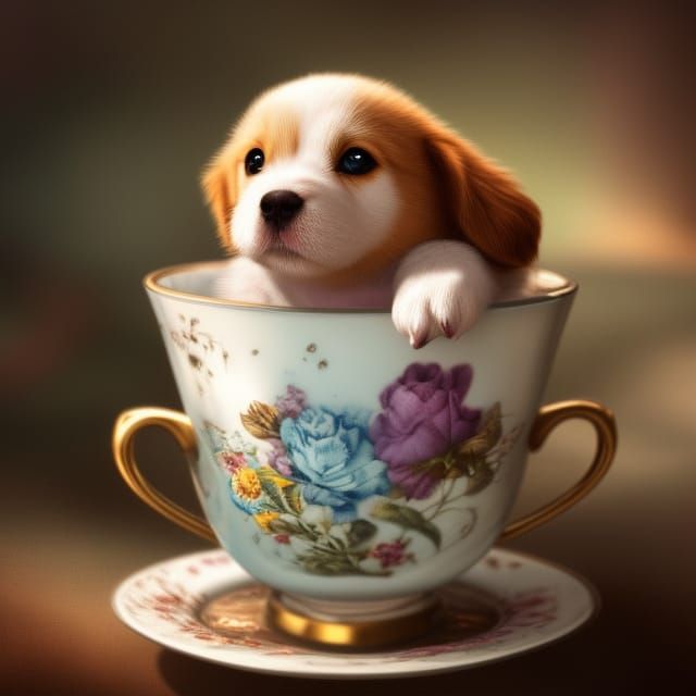 Cute adorable puppy in a tea cup
