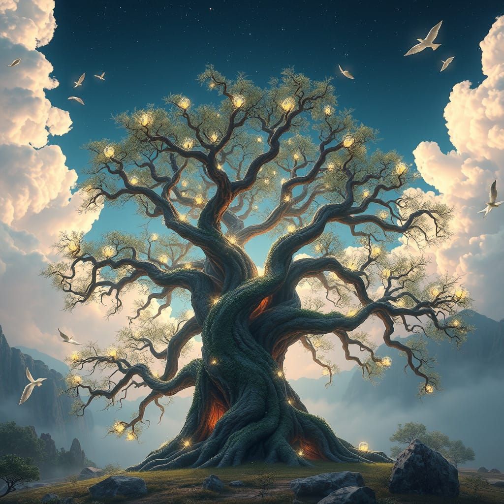 Mystical Tree in a Dreamlike, Surreal Landscape