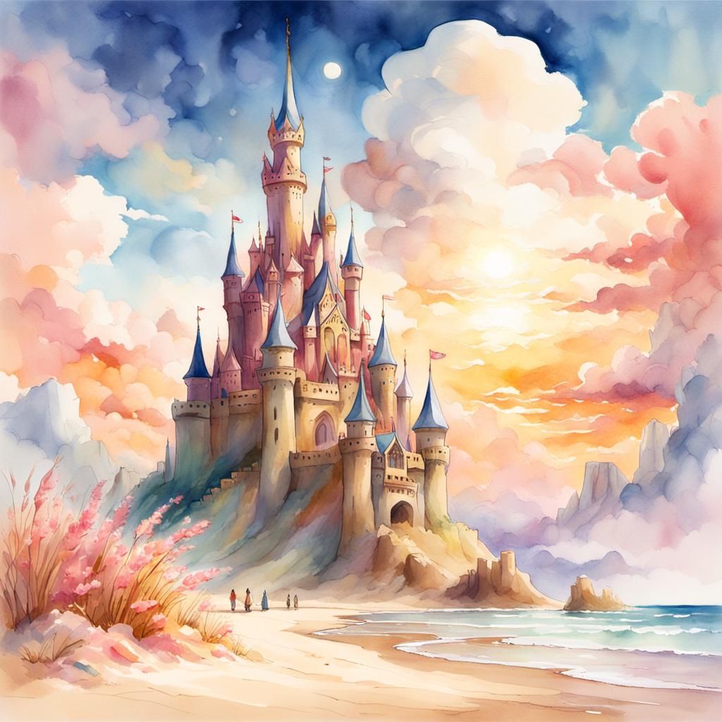 Dreamlike Sandcastle Concept Art in Impressionist Style