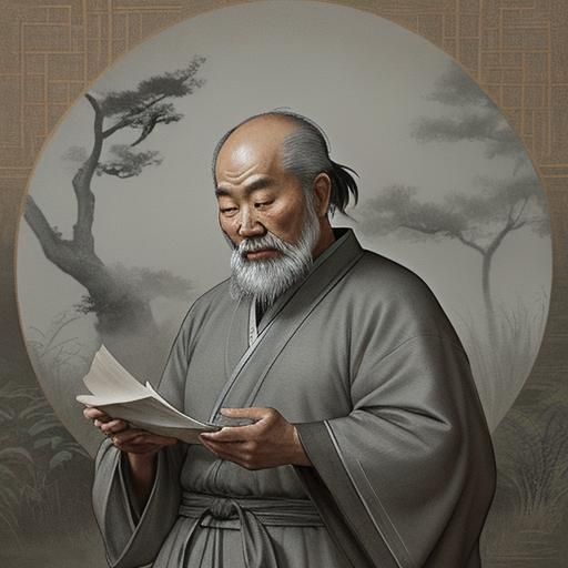 Wise Man Contemplates Tai Chi in Misty Garden